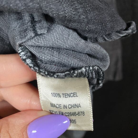 Cloth & Stone Anthropologie Womens Shirt Black Button Down High Low Small - Picture 8 of 14